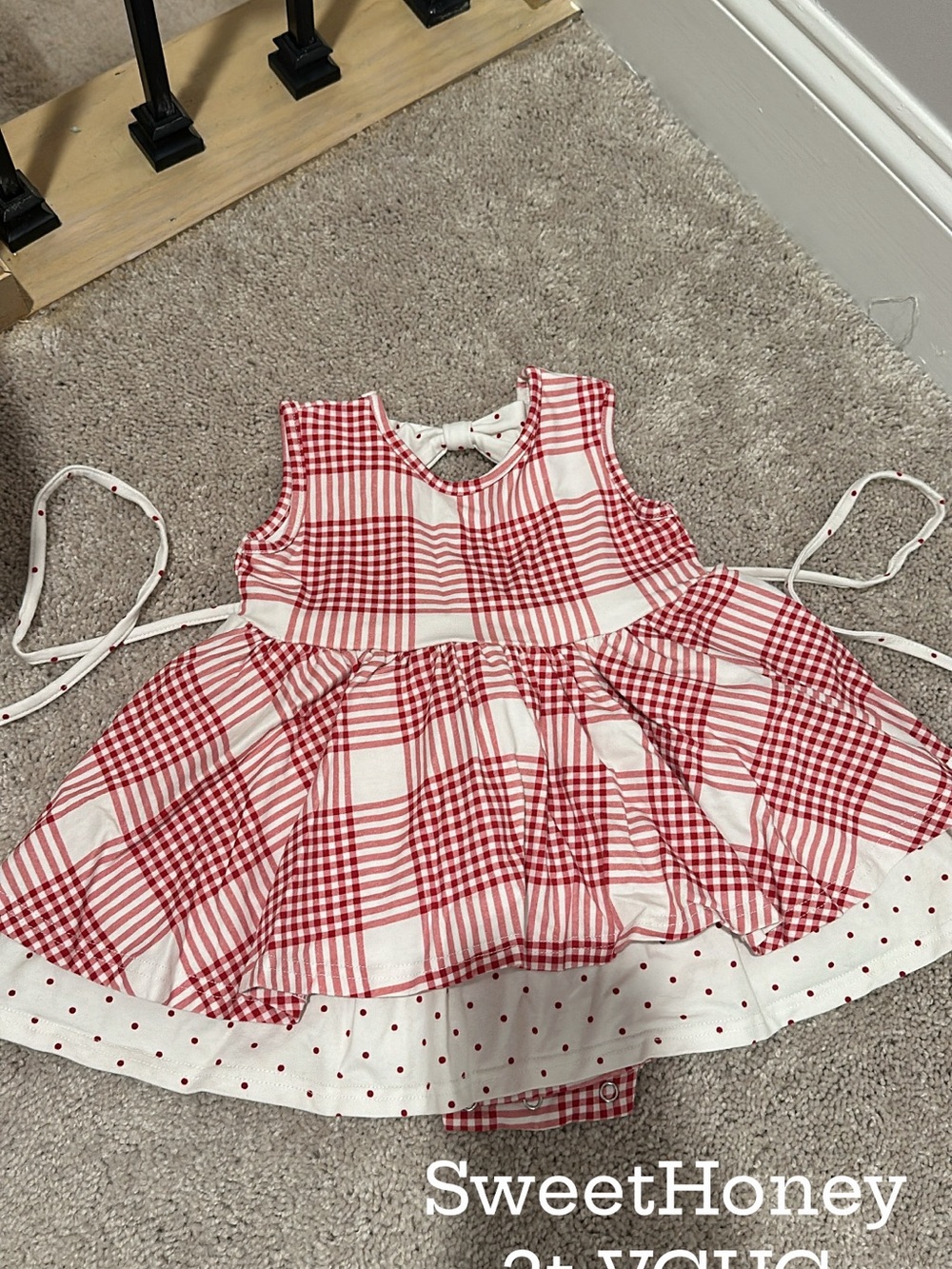SweetHoney Red and White Plaid Girls' Casual Sundress